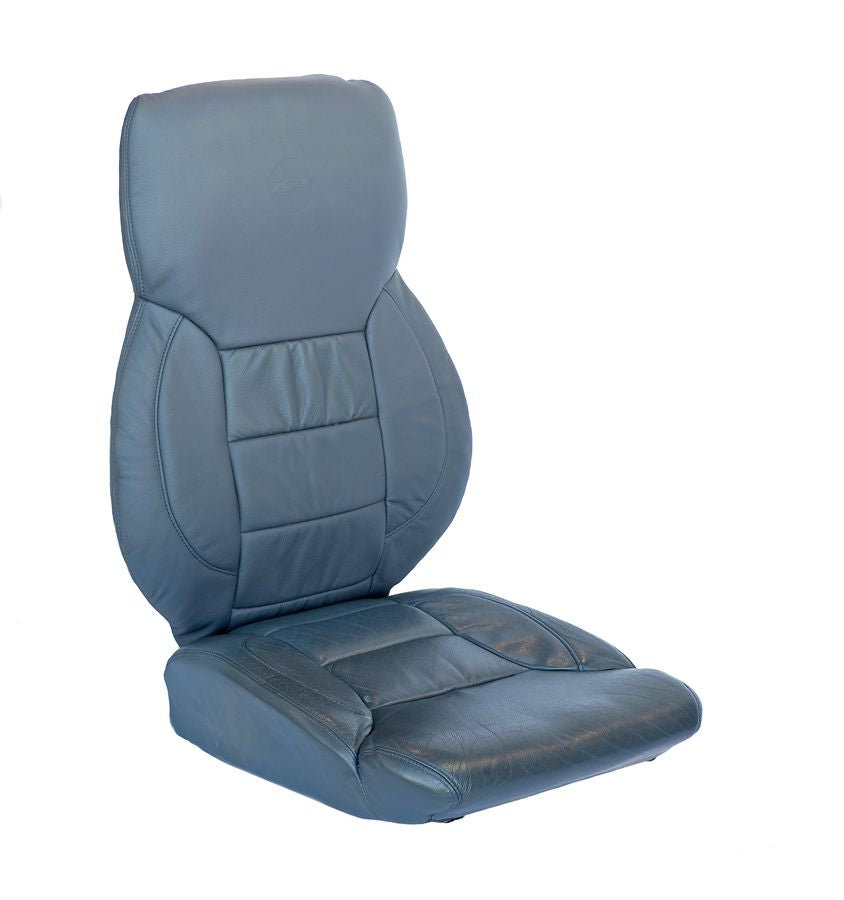 H125 classic crew seat assembly with aviation-grade leather and Genlite foam, Generation II ergonomic design for helicopter cockpit interiors.