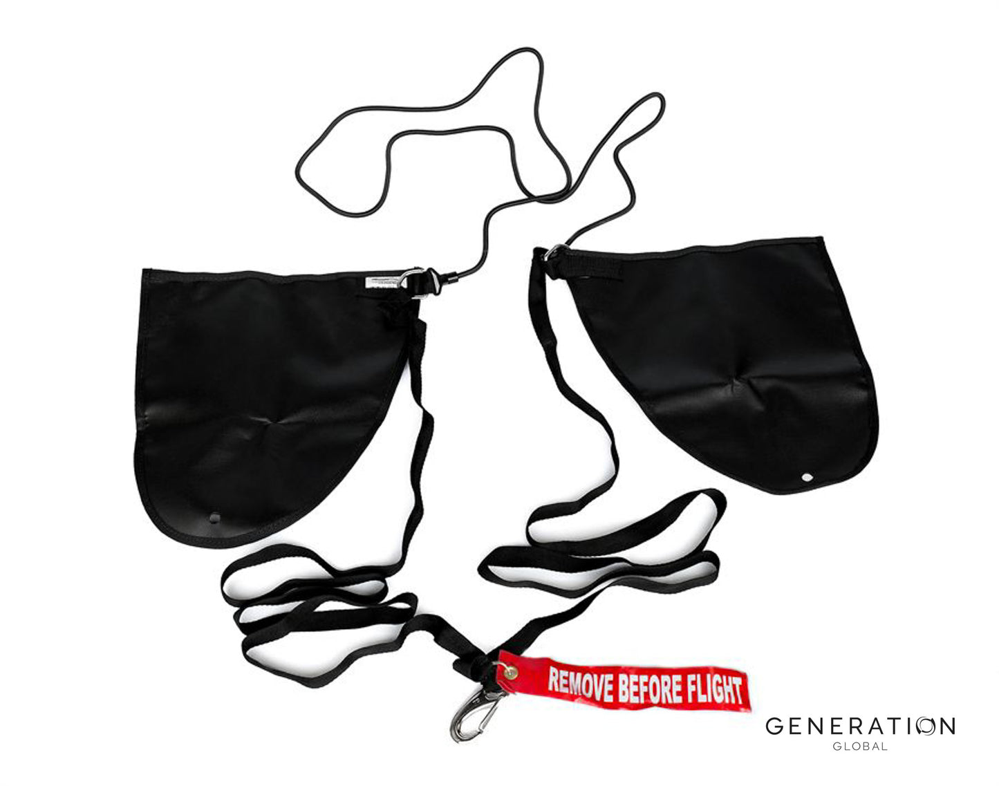 Parking prop tie for Bombardier DHC-8 Q100/Q200/Q300 – high-quality PVC with “Remove Before Flight” markings, secure for overnight parking.