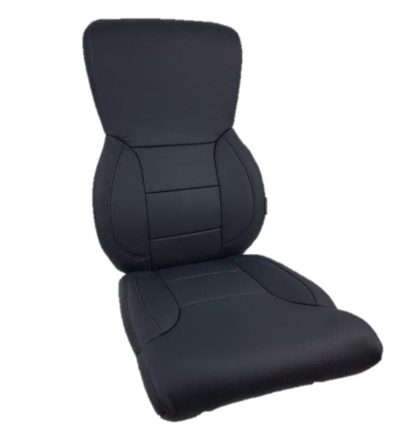 H125 classic crew seat assembly with aviation-grade leather and Genlite foam, Generation II ergonomic design for helicopter cockpit interiors.