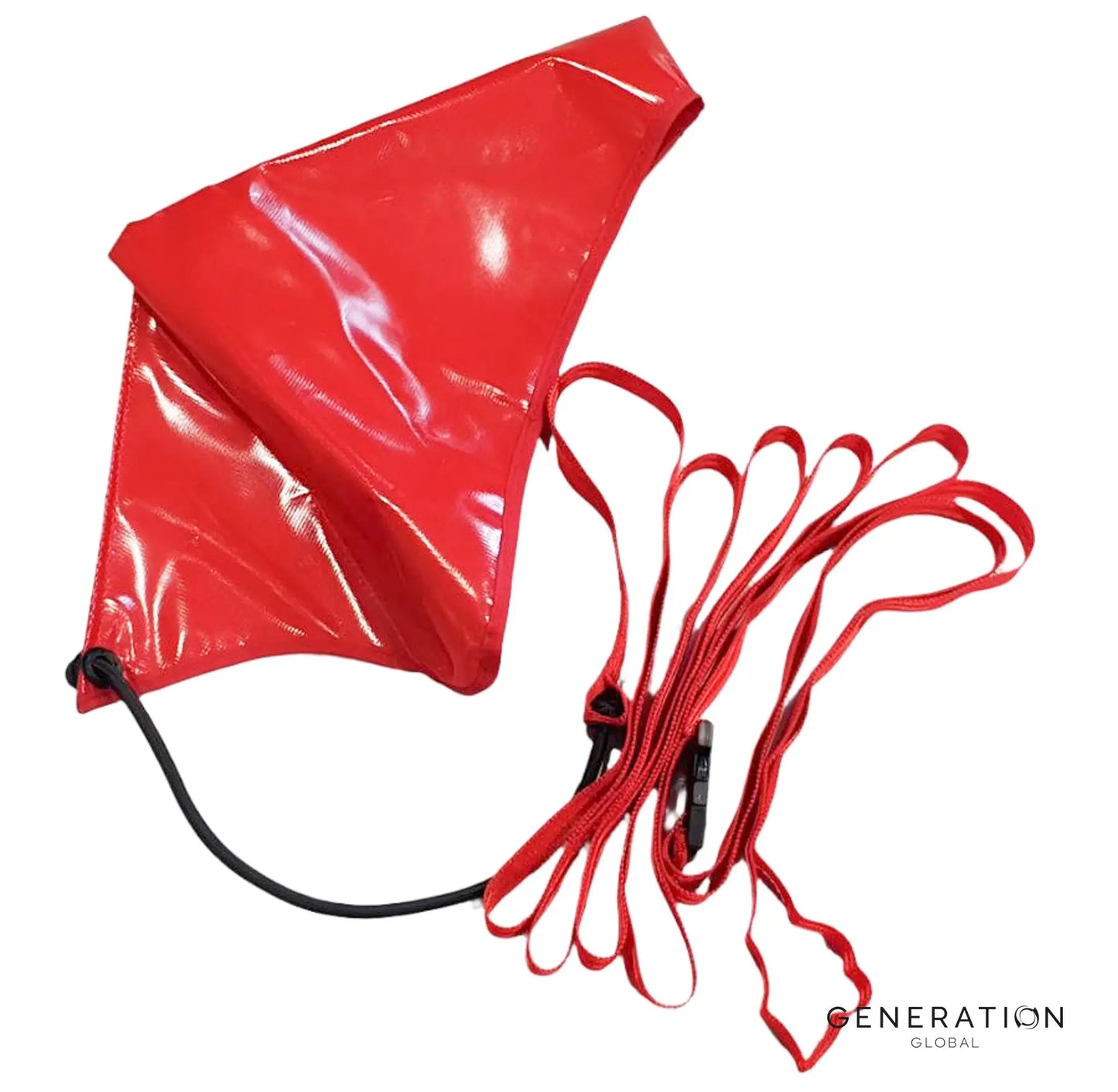 BK117 helicopter blade tie-downs – set of 4 in red PVC with webbing straps for secure rotor blade fastening during ground operations.