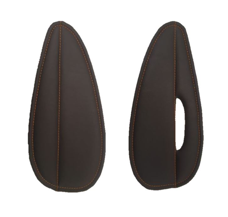 EC130 helicopter armrest pads, set of 2, with ABS plastic backing and aviation leather finish with decorative stitching.