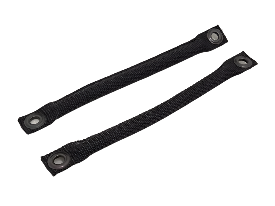 Crew Assist Straps for MD/Hughes 369/500 – Set of 2, black webbing with eyelets, CFR 14 27.853(a) compliant