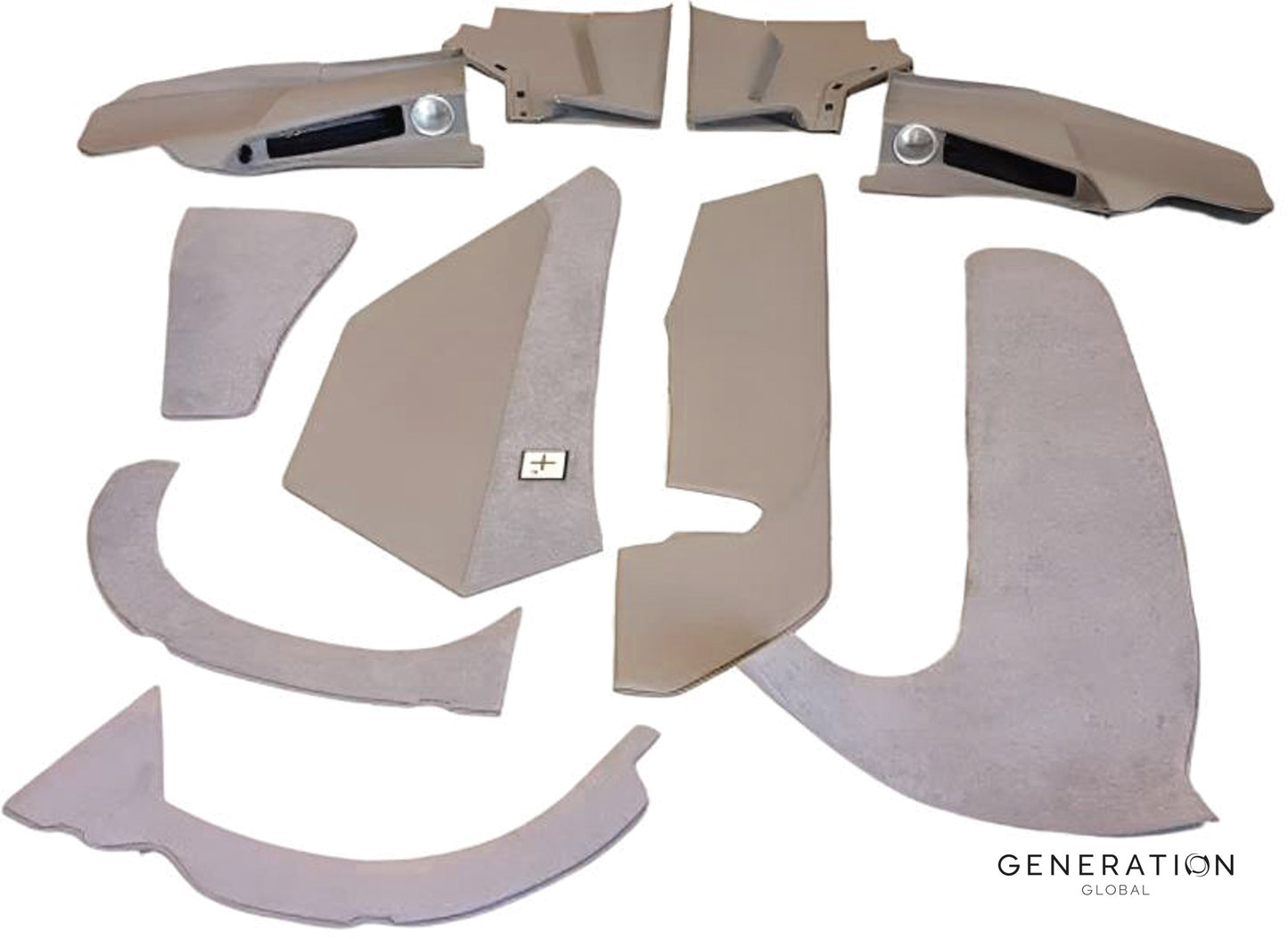 DA42 aircraft trim panel kit with aviation leather and suede upholstery, includes foam and covers for installation