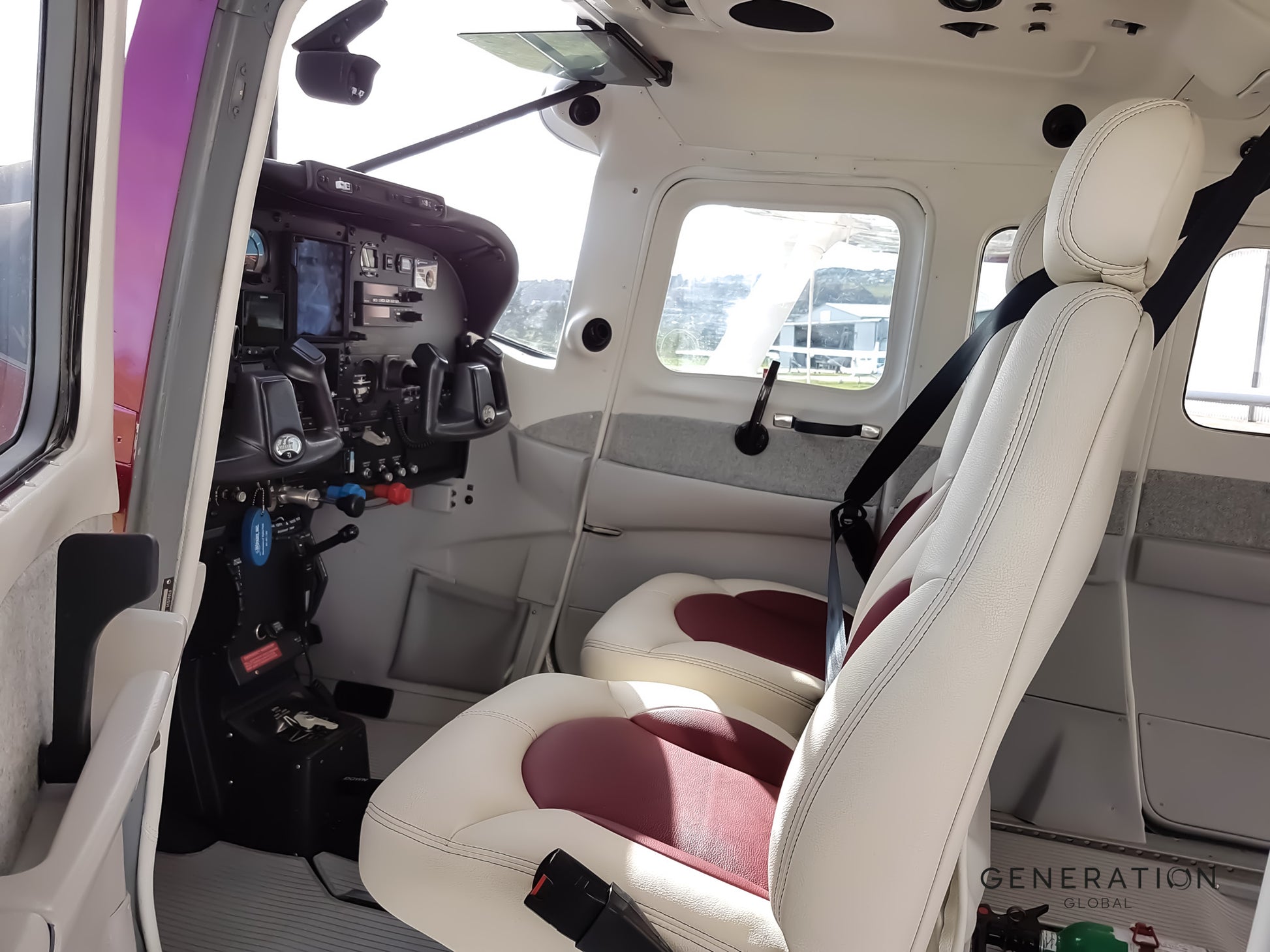 Cessna C206 Aircraft Interior leather seat upholstery front and rear seats.