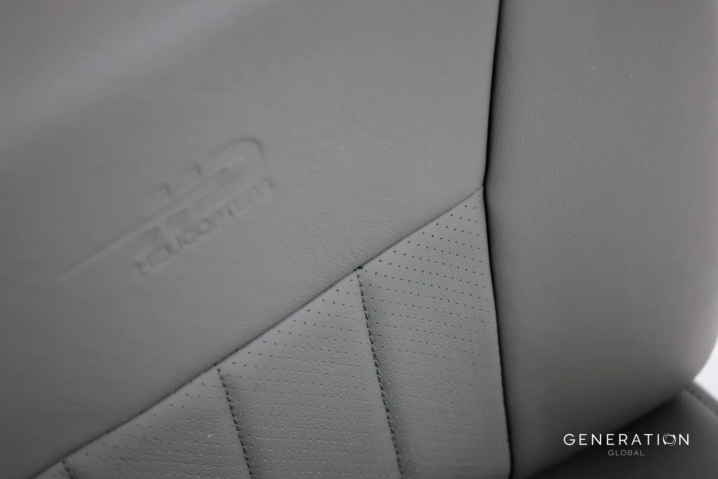 Set of 3 Generation I forward seat assemblies (LH, RH, Centre) for MD/Hughes 500E helicopter with aviation leather and composite backs.
