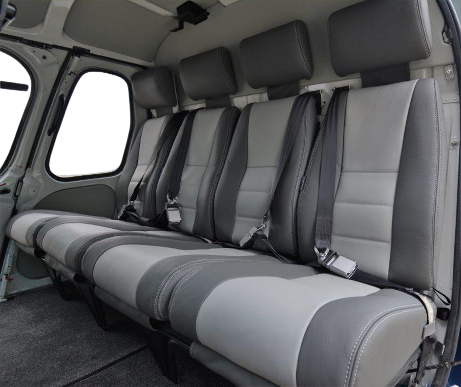 AS350/H125 standard rear passenger seat set with aviation-grade leather and Genlite foam, Generation I design for high-use helicopter interiors.