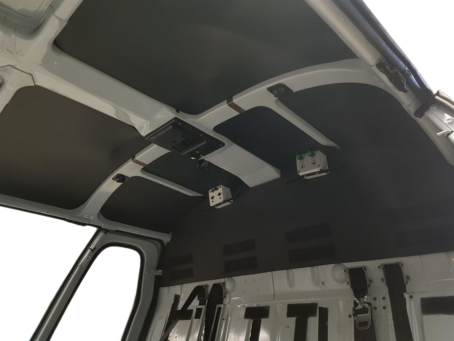 Vinyl headlining and bulkhead panel set for AS350 helicopters with OEM mike box cut-outs.