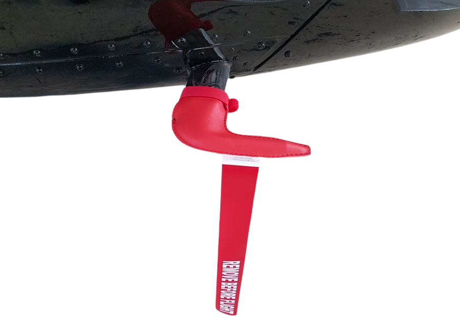 Pitot tube cover for Bell 206 with remove before flight tag Bell 505 pitot tube cover in red vinyl