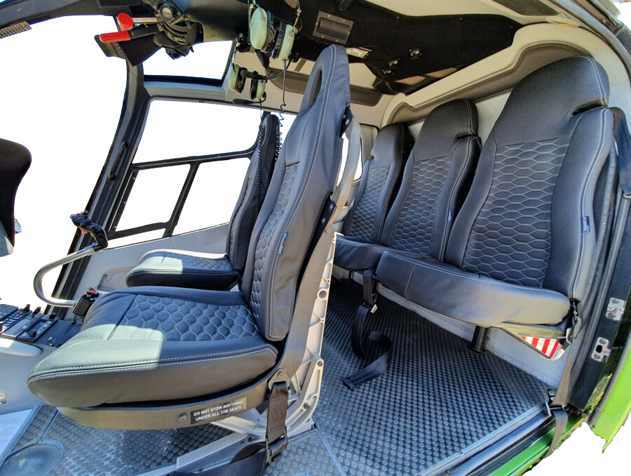 Airbus H120 rear seat covers – Generation I set of 3 (RH, LH, MID) backrest and bottom covers in aviation leather. Cushions not included.