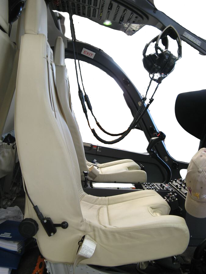 EC145 and H145 crew seat covers in aviation leather for Fischer+Entwicklungen seats, including headrest, backrest, and bottom covers.
