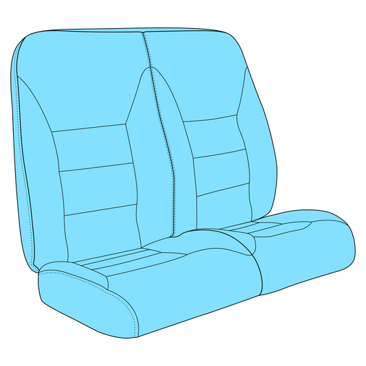 Custom Eurocopter AS350/AS355/H125 dual seat cushion and backrest assembly in aviation-grade leather with Genlite foam, designed for helicopter interiors.