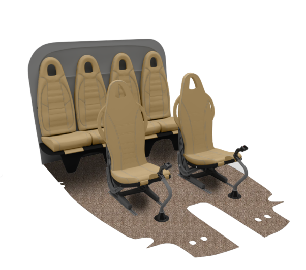 Airbus H125 interior kit with Samt Beige seat assemblies, Shoreline aviation carpet, and black leather boots – certified and custom-fit components.
