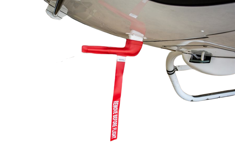 EC120 pitot cover made from bright-coloured webbing for high visibility and pitot tube protection – part number GEN-2301-21-12.
