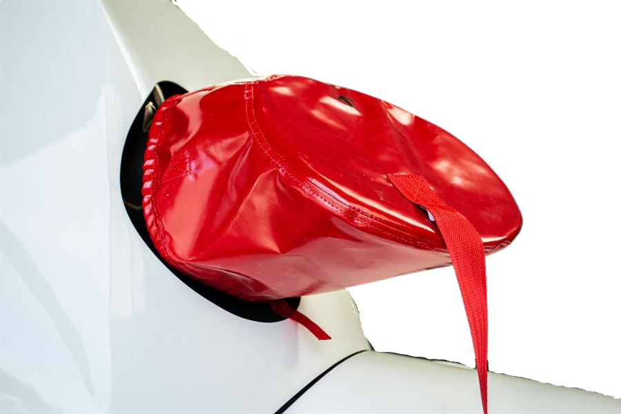 EC120 exhaust cover made from bright-coloured webbing for high visibility and exhaust protection – part number GEN-2301-21-11.