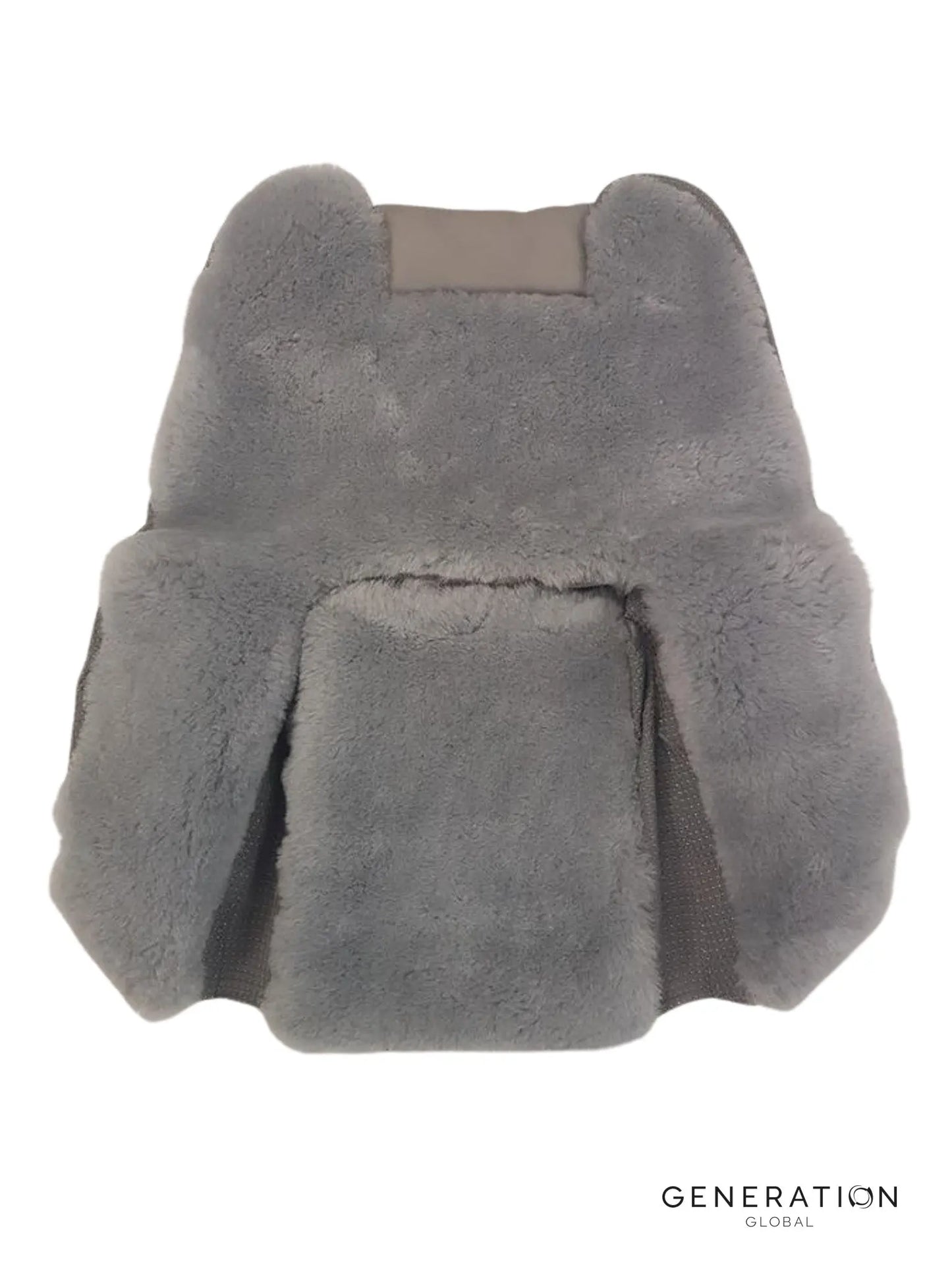 Grey sheepskin seat back cover for Bombardier Q400 Captain/First Officer seat – OEM Goodrich aviation-certified part.
