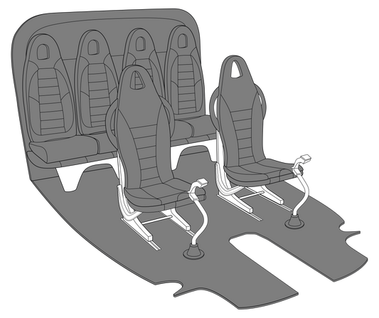 Airbus H125 interior kit with Ancient Grey seat assemblies, Zimmer aviation carpet, and black leather boots β certified and custom-fit components.