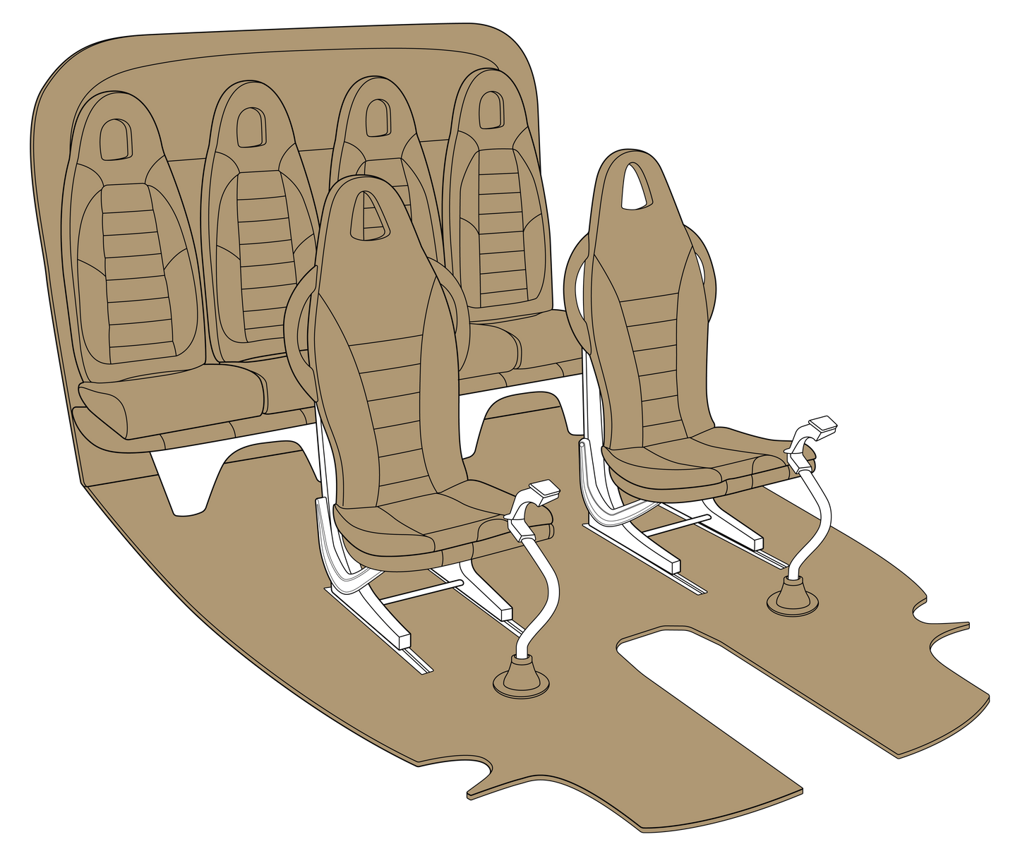Airbus H125 interior kit with Samt Beige seat assemblies, Shoreline aviation carpet, and black leather boots – certified and custom-fit components.