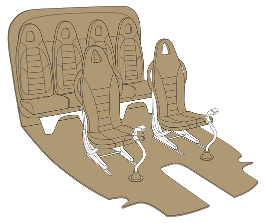 Airbus H125 interior kit with Samt Beige seat assemblies, Shoreline aviation carpet, and black leather boots β certified and custom-fit components.