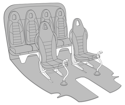 Airbus H125 interior kit with titanium grey seat assemblies, aviation carpet, and black leather boots β certified and custom-fit components.