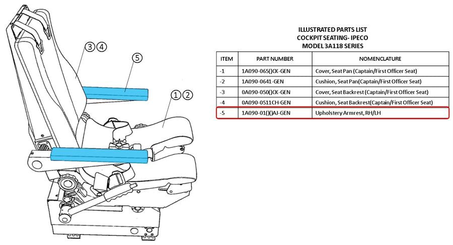 Ipeco 3A118, Captain Seat, Armrest Cover