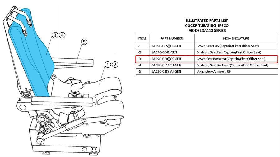 Ipeco 3A118, First Officer, Backrest  Cover