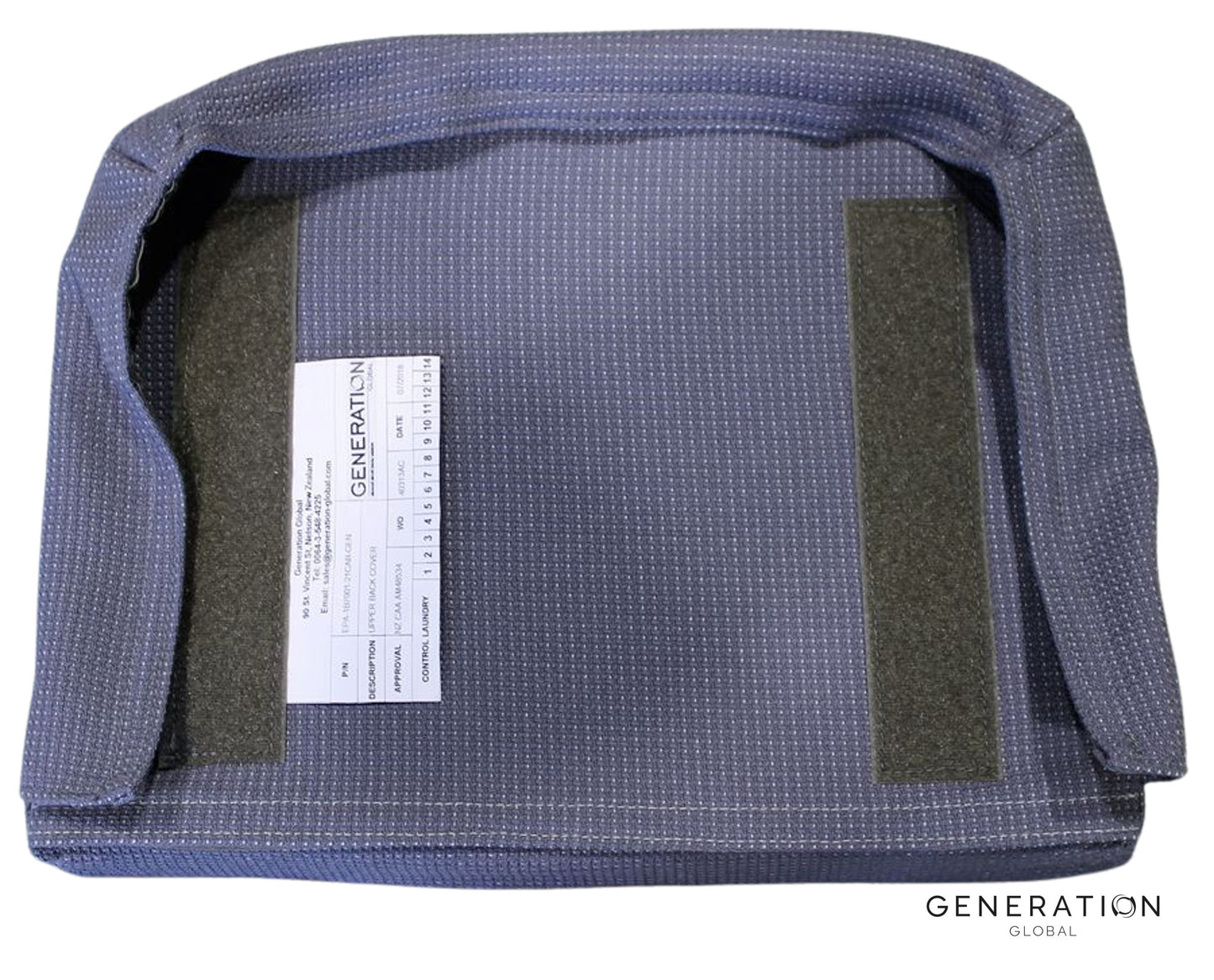 Grey sheepskin seat back upper cover for Bombardier Q300/Q400 – designed for Captain/First Officer seats, OEM Goodrich, certified and cockpit-ready.