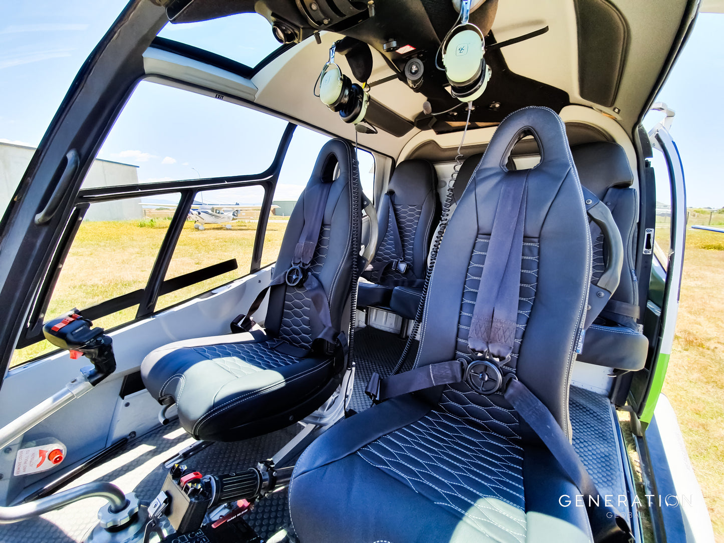 Airbus H120 helicopter crew seat backrest and bottom assembly with leather cover and Genlite foam cushion, compatible with Sicma Aero Seat.