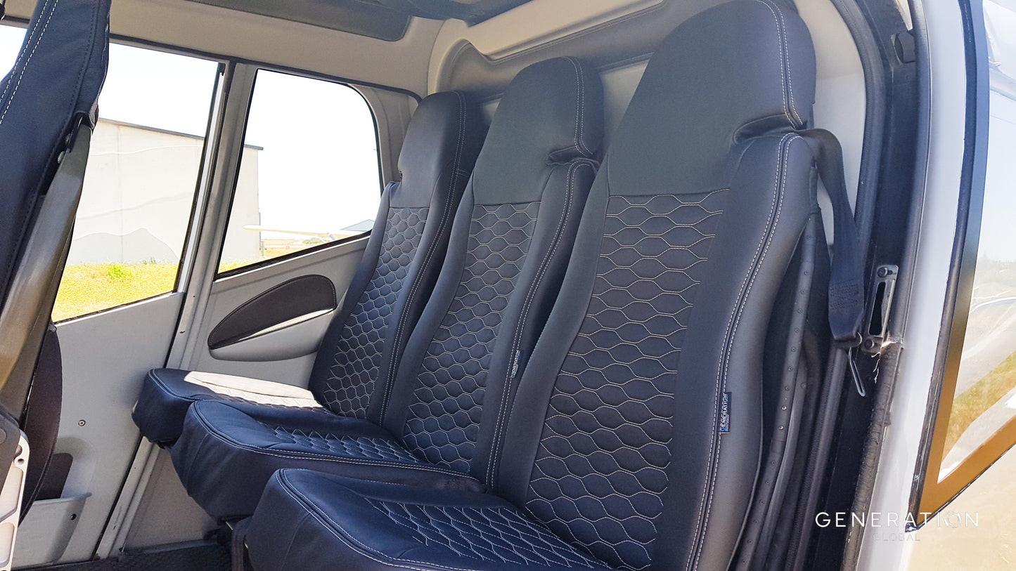 Airbus H120 rear seat assemblies Generation Global set of 3 with aviation leather covers and Genlite foam cushions.
