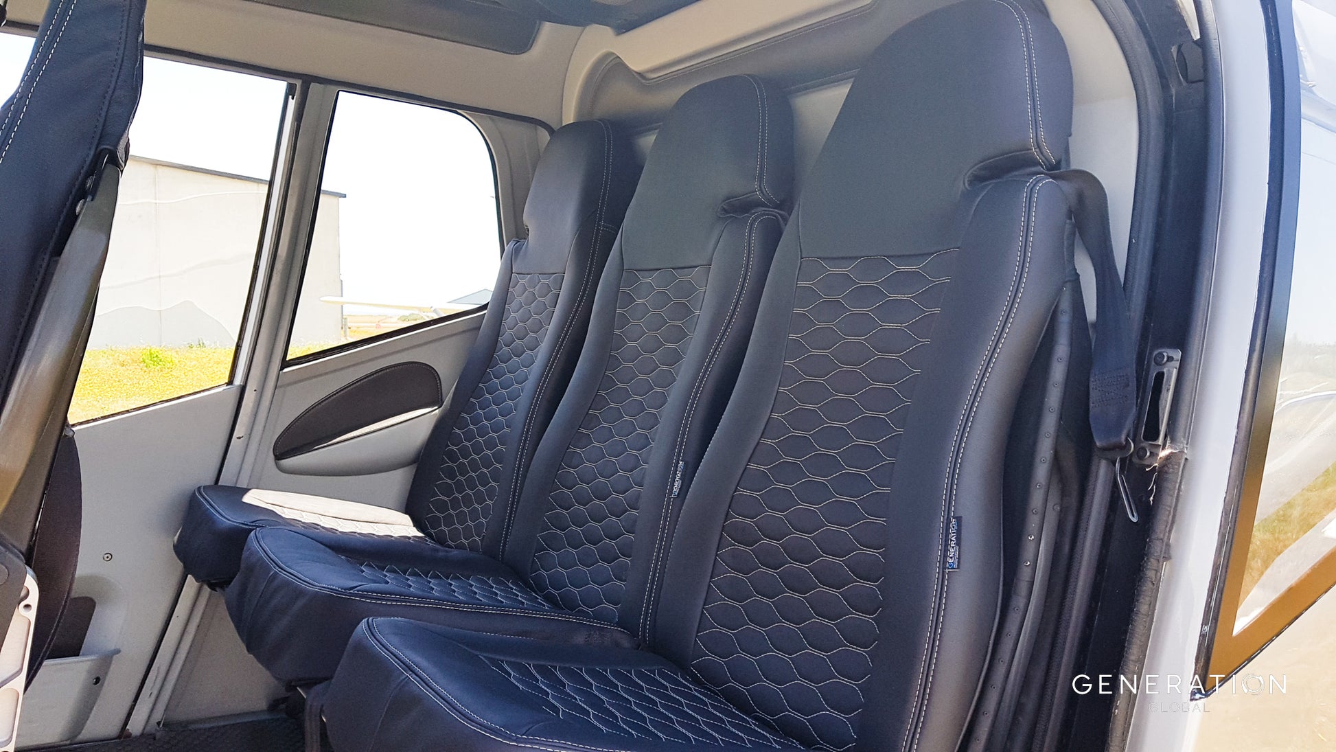 Airbus H120 rear seat assemblies Generation Global set of 3 with aviation leather covers and Genlite foam cushions.