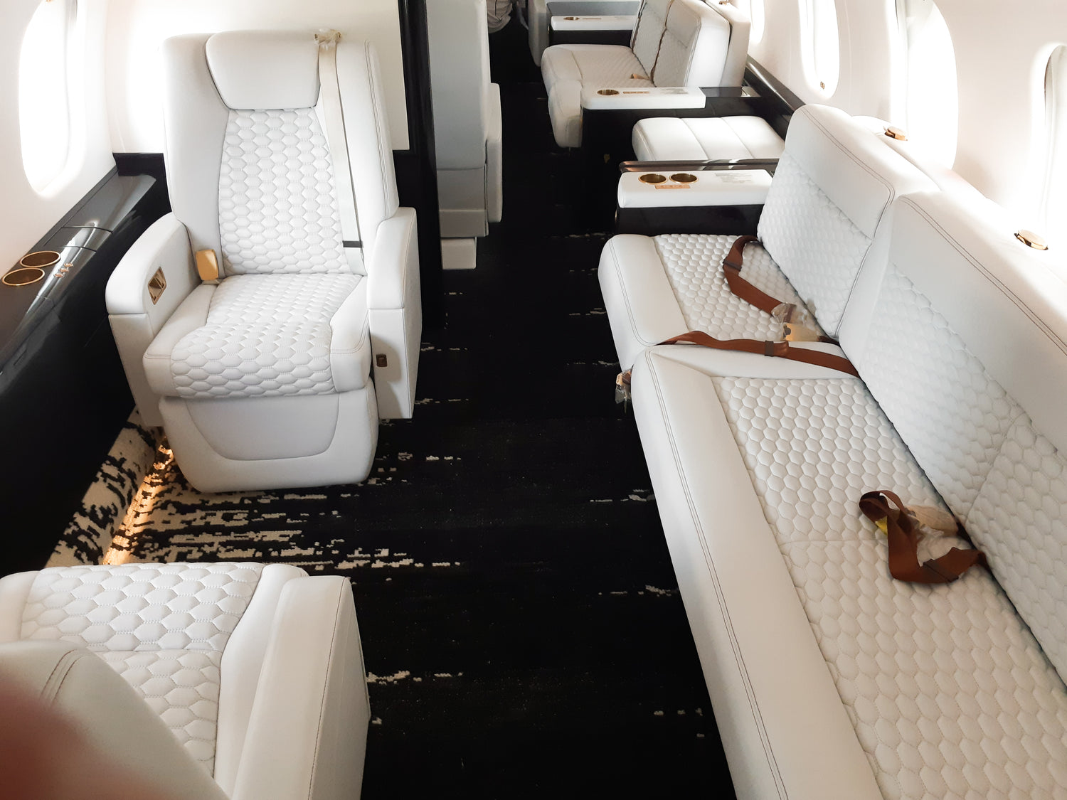 Custom-designed jet interior featuring premium materials and finishes by Generation Global