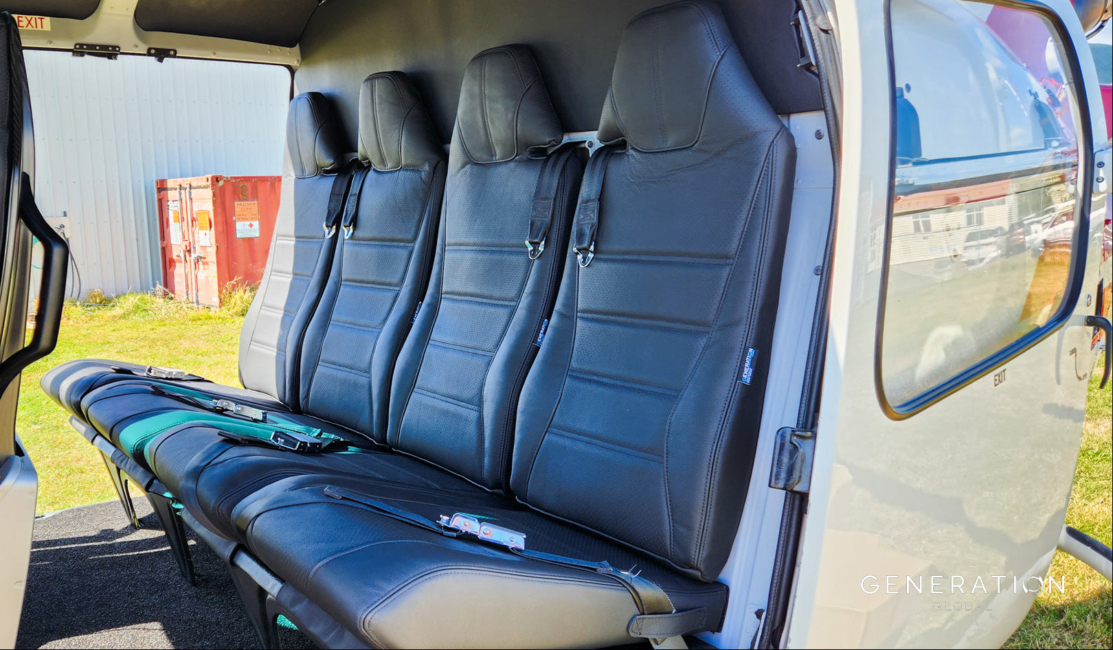 Refreshed H125 rear passenger seat set for AS350 helicopters with aviation-grade leather.