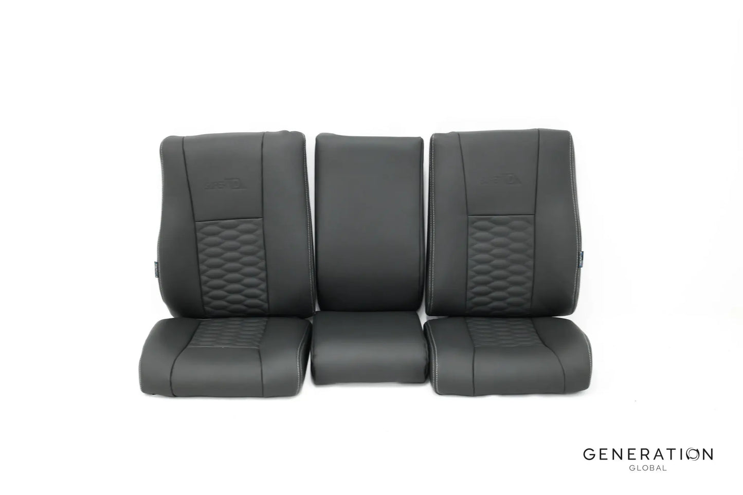 Set of 3 forward seat backrest and bottom assemblies (LH, RH, Centre) for MD/Hughes 369/500 helicopters, Generation I design.