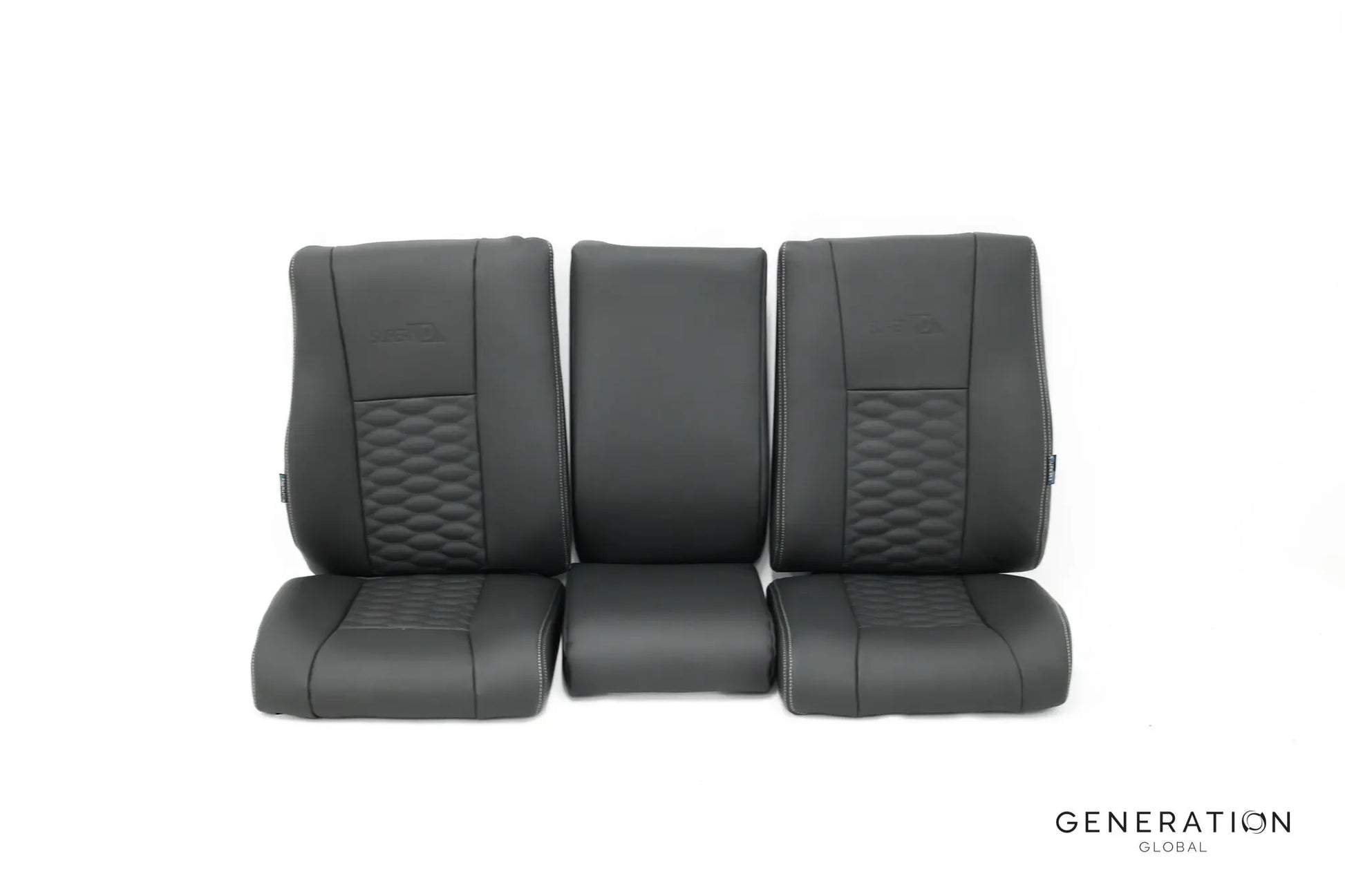 Set of 3 forward seat backrest and bottom assemblies (LH, RH, Centre) for MD/Hughes 369/500 helicopters, Generation I design.