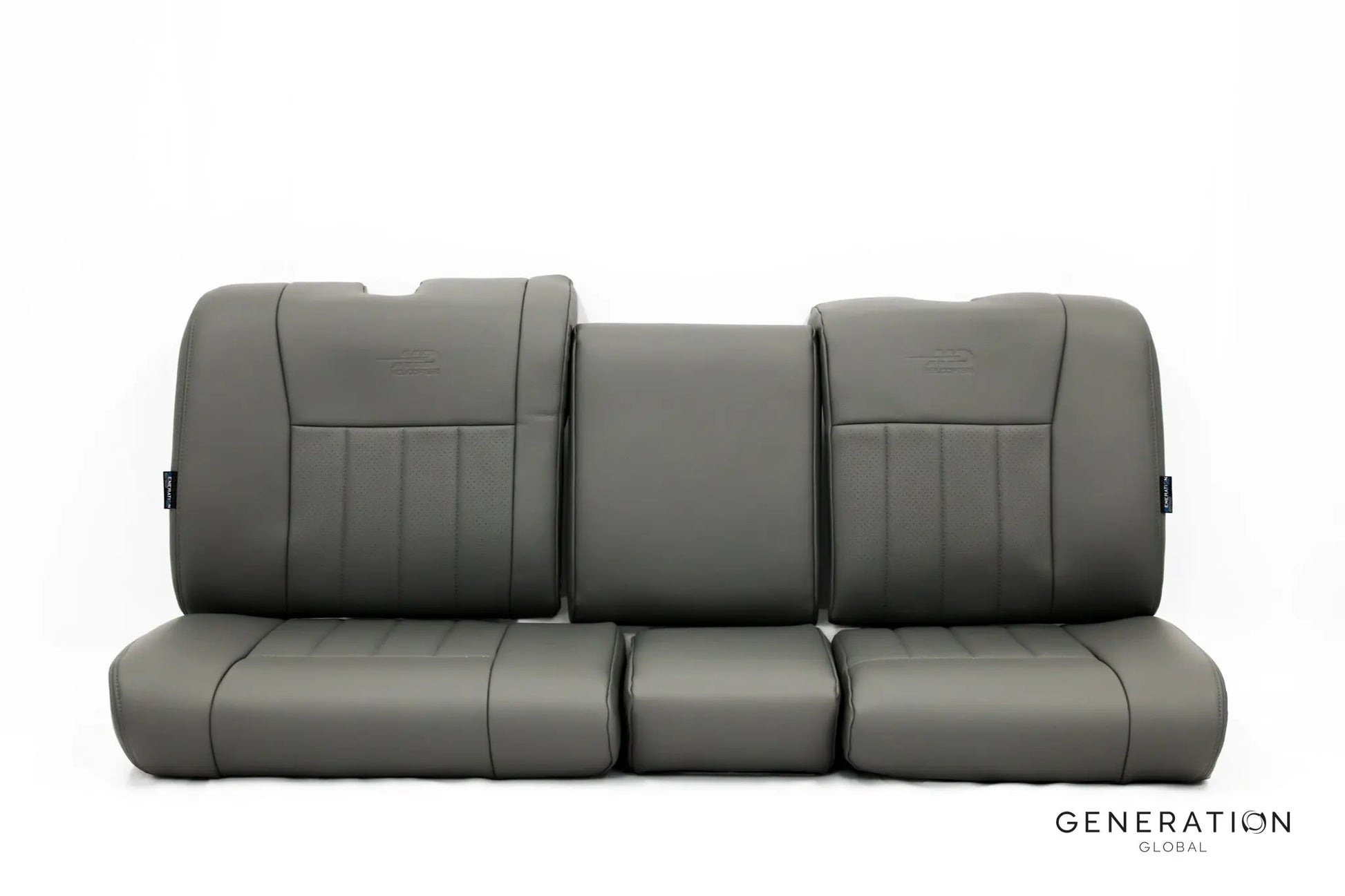 Set of 3 Generation I forward seat assemblies (LH, RH, Centre) for MD/Hughes 500E helicopter with aviation leather and composite backs.