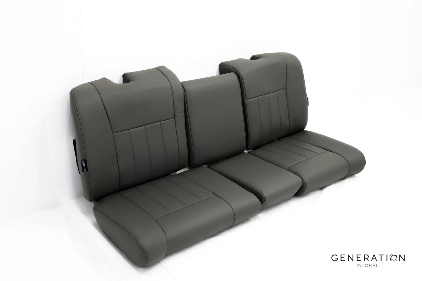 Set of 3 Generation I forward seat assemblies (LH, RH, Centre) for MD/Hughes 500E helicopter with aviation leather and composite backs.