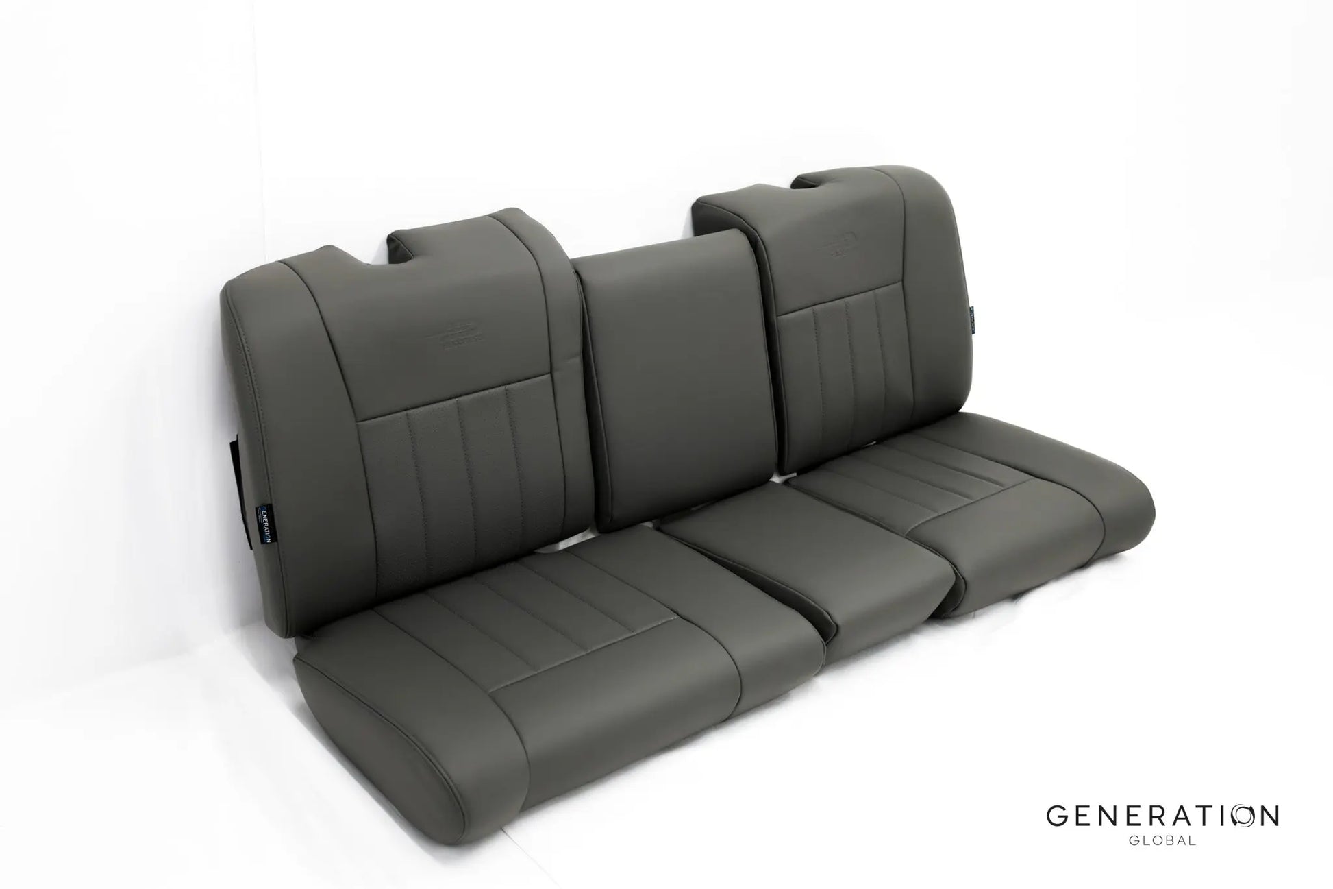 Set of 3 Generation I forward seat assemblies (LH, RH, Centre) for MD/Hughes 500E helicopter with aviation leather and composite backs.