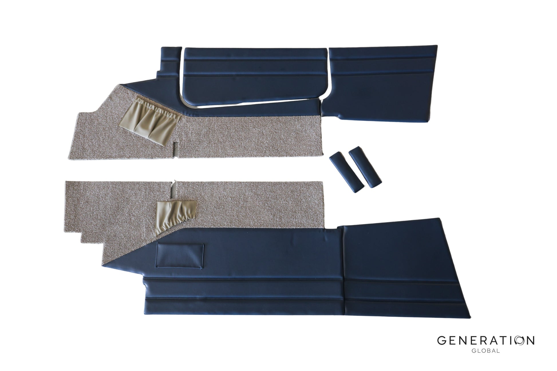 Piper PA-28-140 sidewall trim panel kit with aviation-grade vinyl, upholstered armrests and integrated storage pockets.