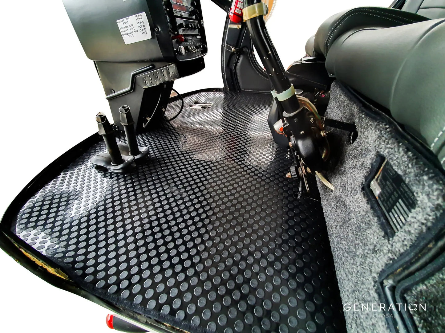 Complete helicopter vinyl flooring kit with precision‑cut panels and Velcro attachment system for MD/Hughes 269/300C and Schweizer S300.