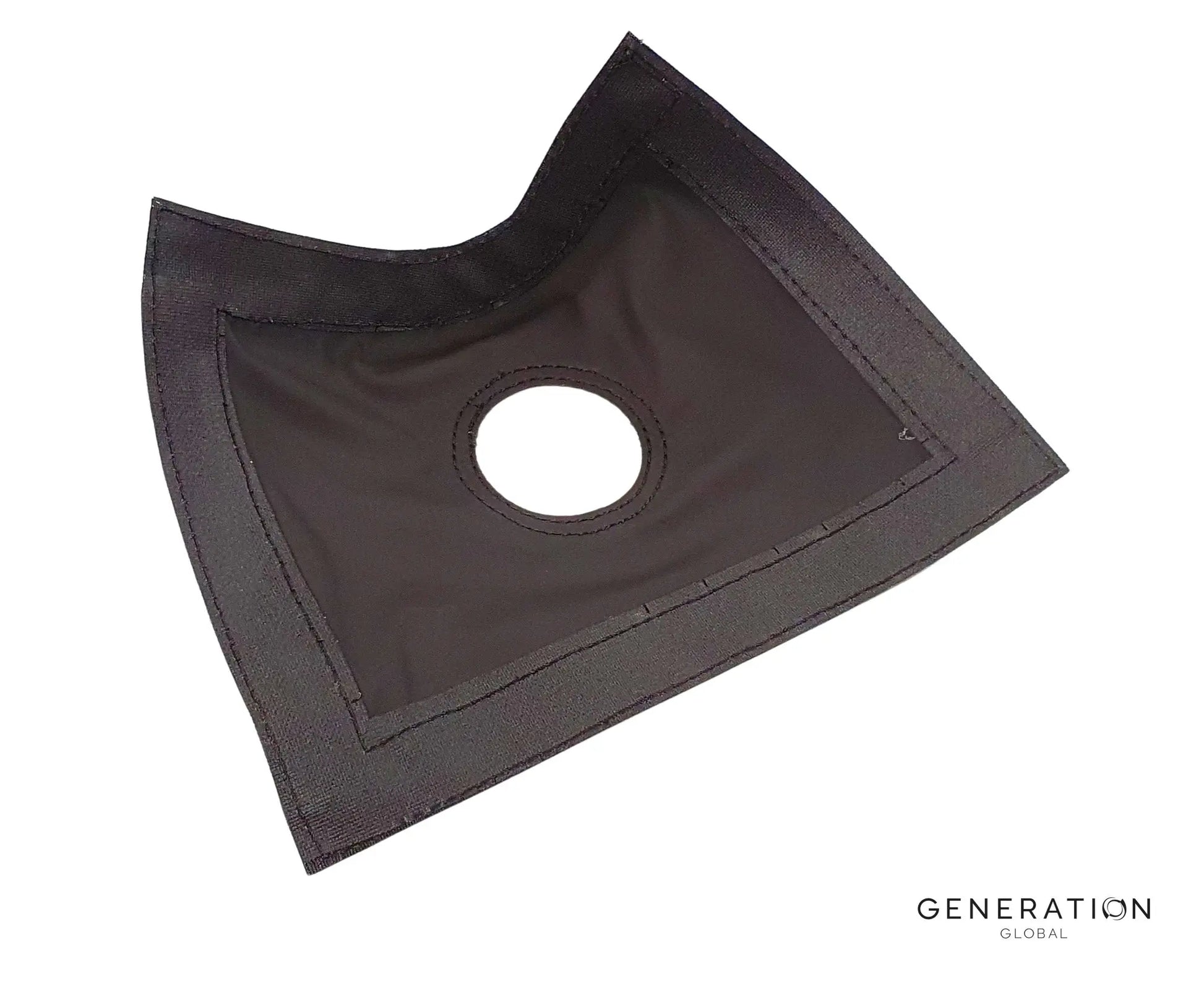 Co‑pilot cyclic boot for MD/Hughes 369 and 500 helicopters, black stretch fabric with ABS surround and reinforced leather holes.