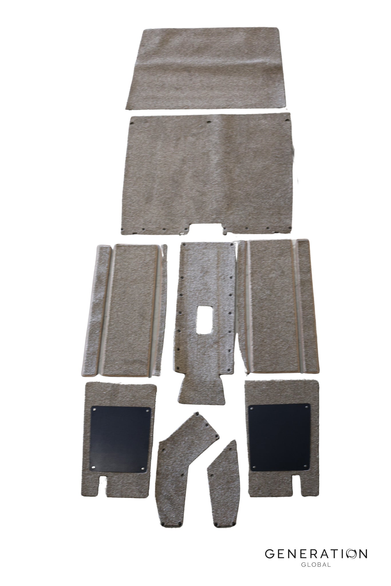 Piper PA-28-140 pilot footwell carpet with durable ABS heel mat for added wear protection.