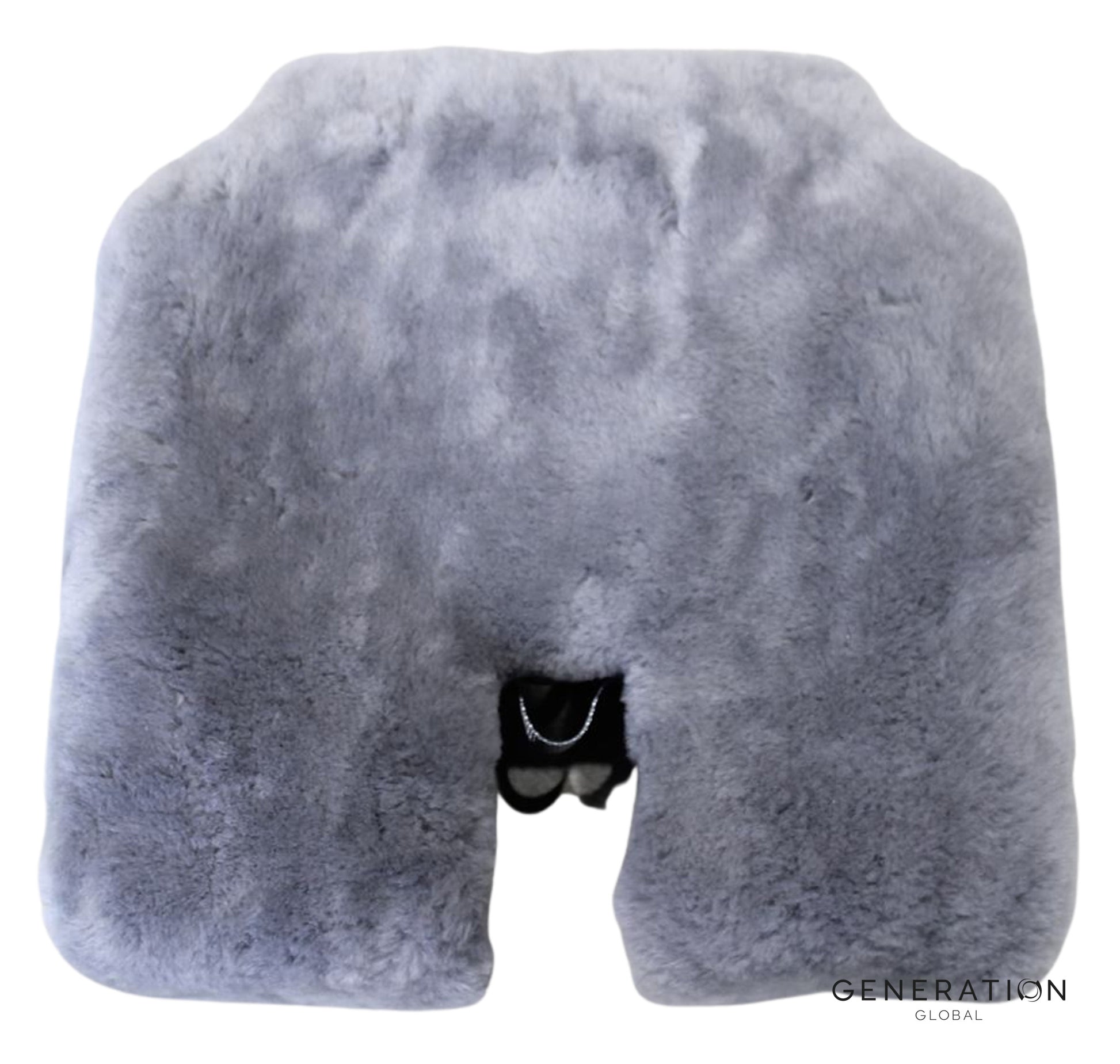 Grey sheepskin seat pan cover for Bombardier Q300/Q400 – designed for Captain/First Officer seats, OEM Goodrich, certified and cockpit-ready.