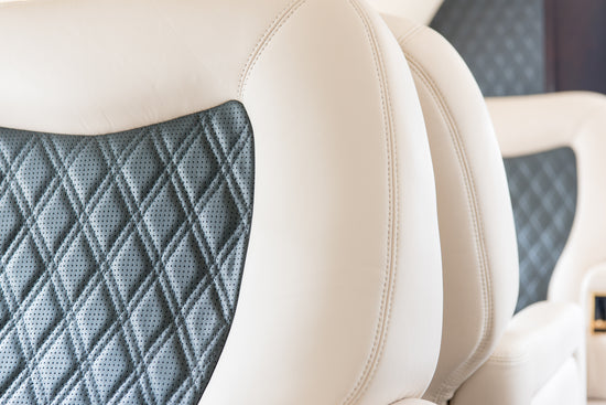 Custom-designed jet interior featuring quality leather