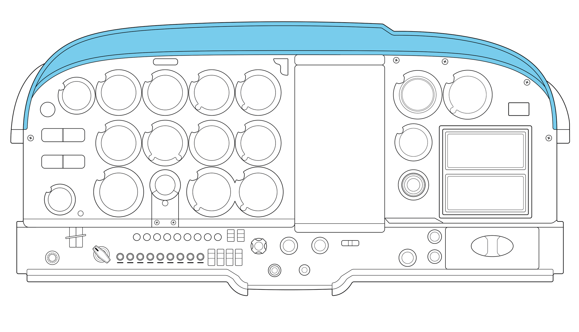 Cessna 172K–P Glareshield Vinyl Cover – Black, Custom Fit