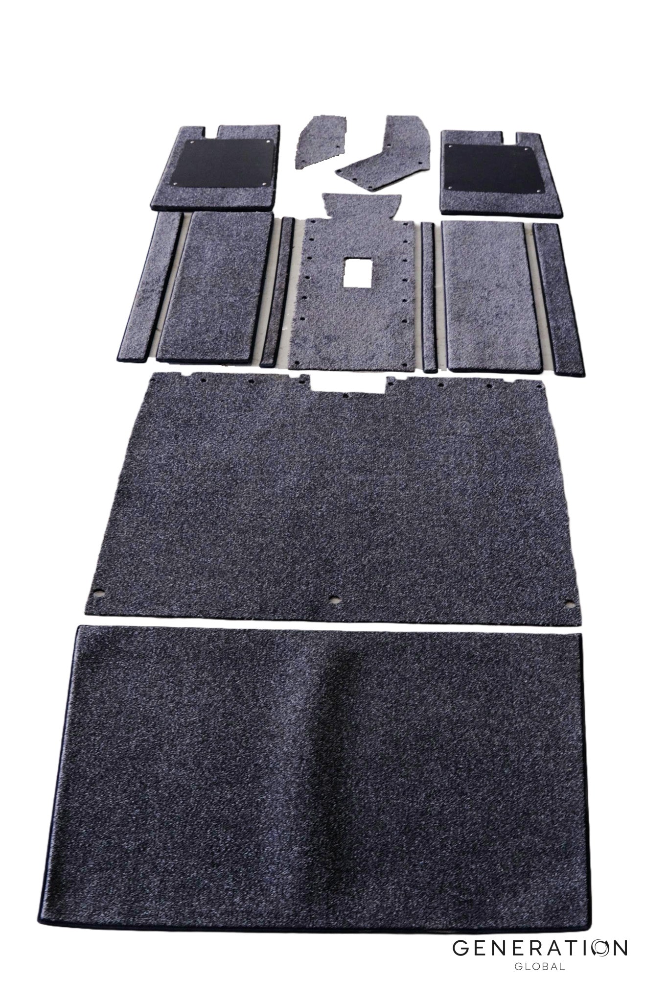 Complete Piper PA-28-140 carpet set including cabin carpet pieces, heel mats and underlay.