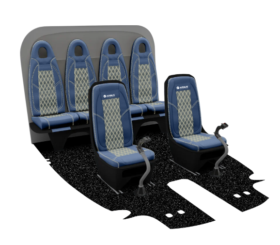 AS350 standard interior trim kit with Gen III seats, aviation carpet, and black leather boots