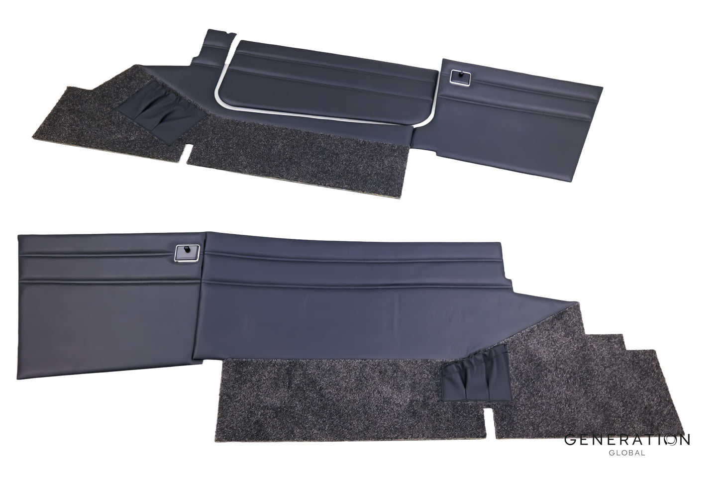 Piper PA-28-140 sidewall trim panel kit with upholstered armrests, aviation-grade vinyl and integrated storage pockets.