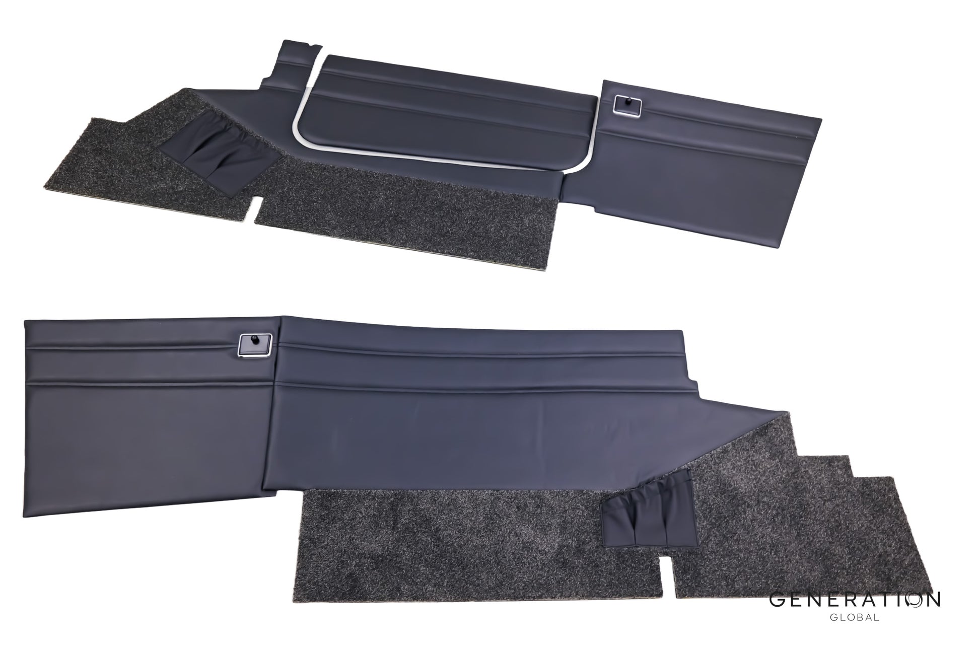 Piper PA-28-140 sidewall trim panel kit with upholstered armrests, aviation-grade vinyl and integrated storage pockets.