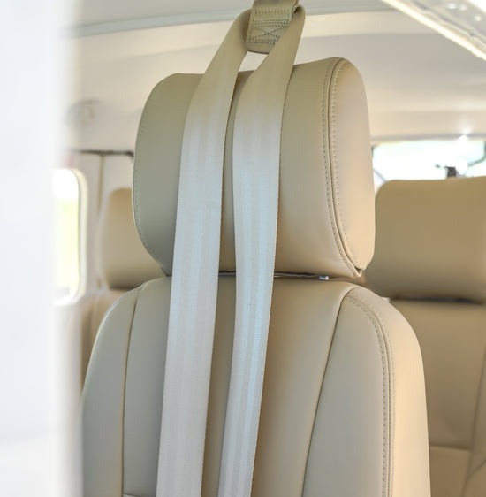 Luxurious bespoke leather seats in a light aircraft cabin