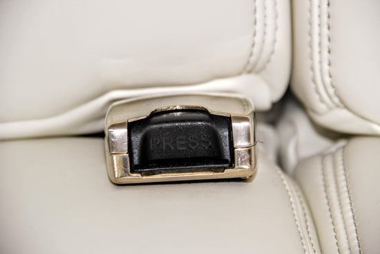 Custom-designed jet interior featuring premium seatbelts
