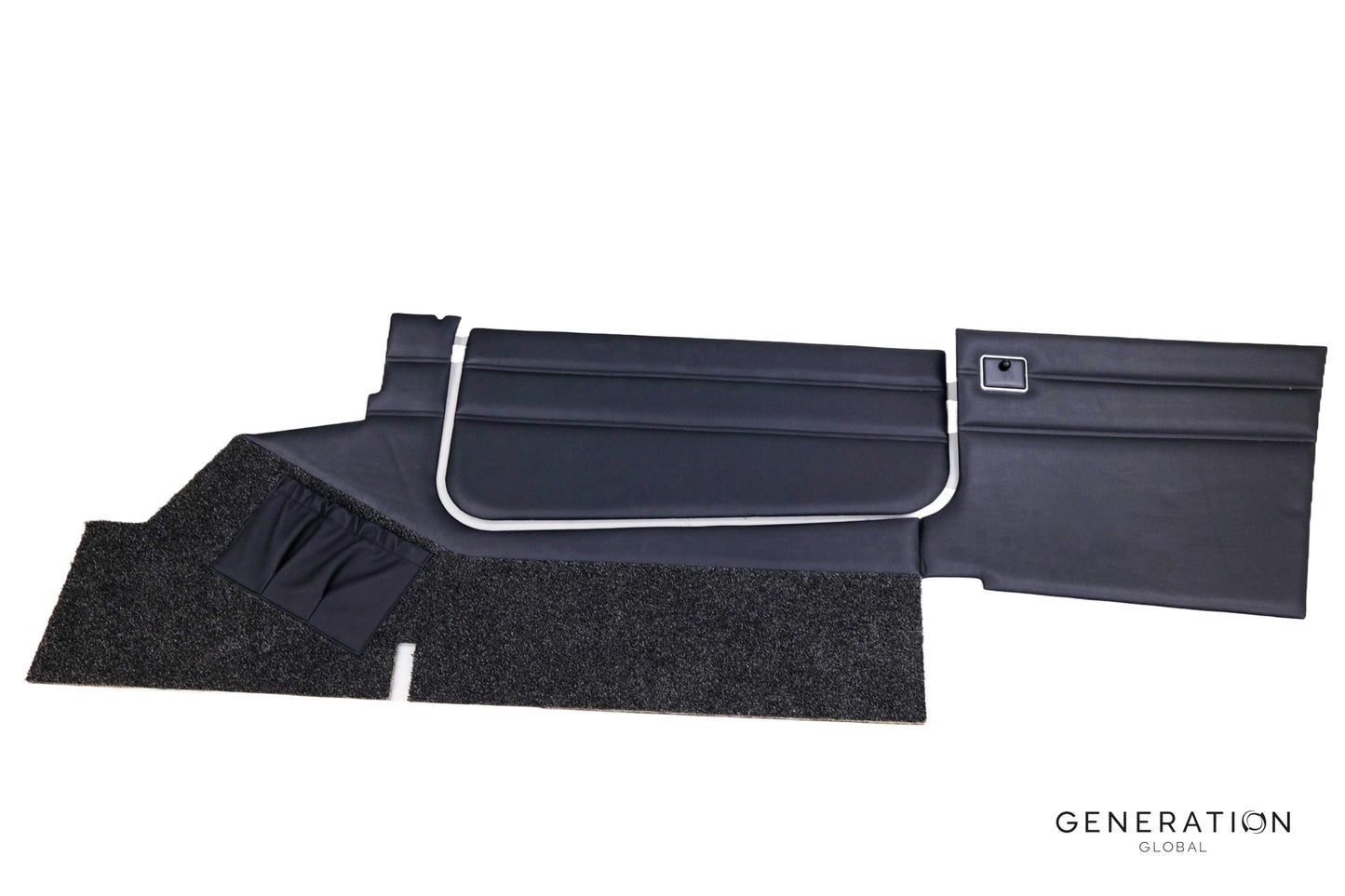 Complete Piper PA-28-140 sidewall trim panel set including door panel, side panels and upholstered armrests.
